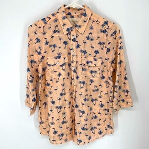 Sonoma Flamingo Palm Tree Button Down Shirt Size Small
